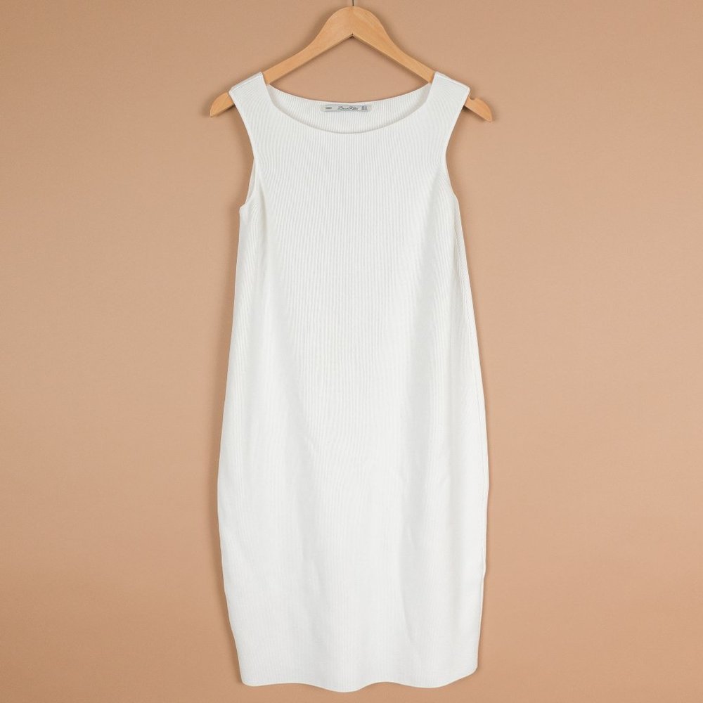 Zara Knit Ribbed Stretchy Thick White Dress M